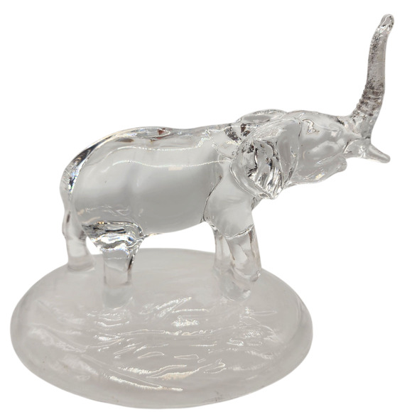 VTG Cristal d'Arques 24% Lead Crystal Elephant Figurine on Frosted Base Trunk Up - Picture 1 of 7